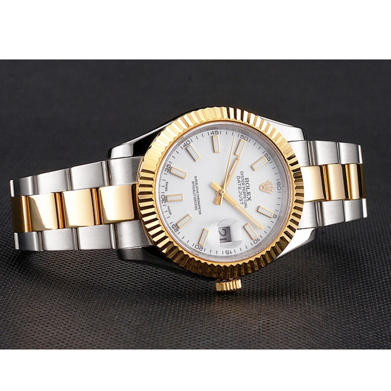 Rolex copies cheap Case Stainless Swiss Tone Rolex Datejust Gold White Steel Dial Two Bracelet 0713